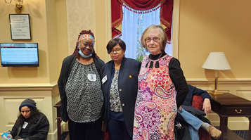 Picture:  left to right:  Cheryl Riddick and Laura Nottingham (MCEA Retirees Council 152), Marilyn Miller, President, MCEA/AFT Local 1935