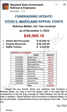 Fundraiser Update Fitch v. Md Appeal Costs